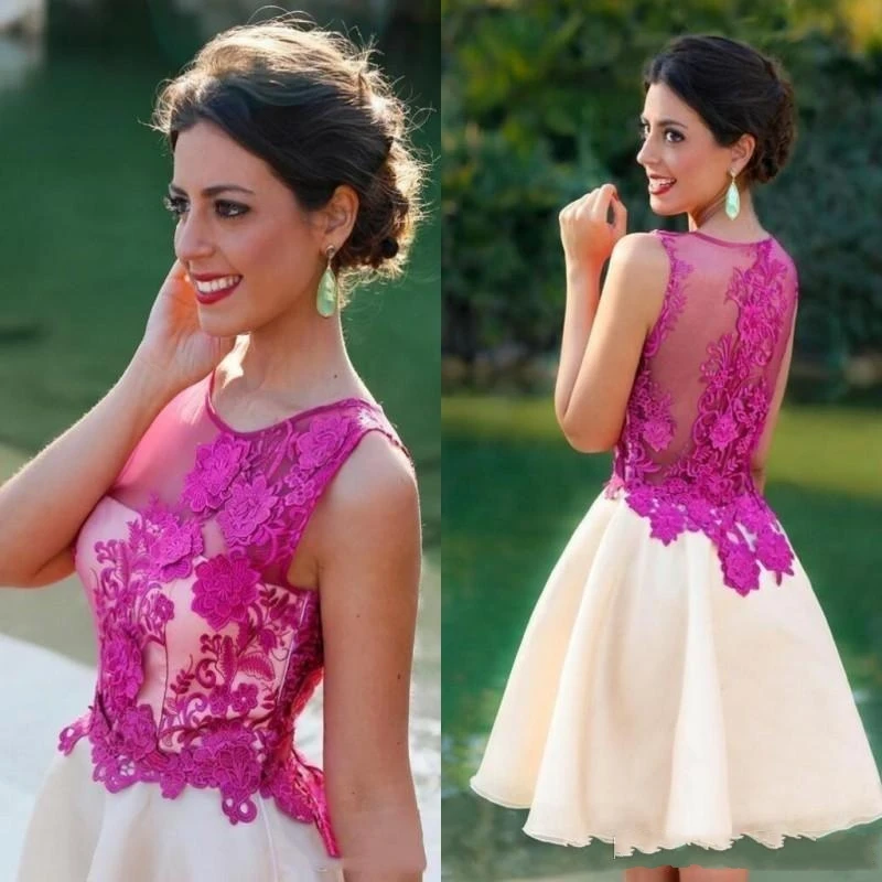 

2023 короткое коктейльное вечерние с цветочной кружевной аппликацией, иллюзионное платье для встречи выпускного вечера, платье для выпускно...