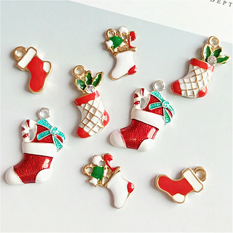 10 шт. Рождественские серии подвески носочки эмаль кулон подарки рождественские