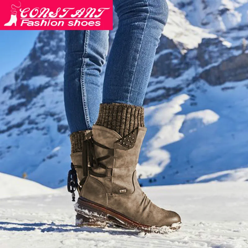 Модные женские сапоги сезон осень зима до середины икры теплые зимние колена в