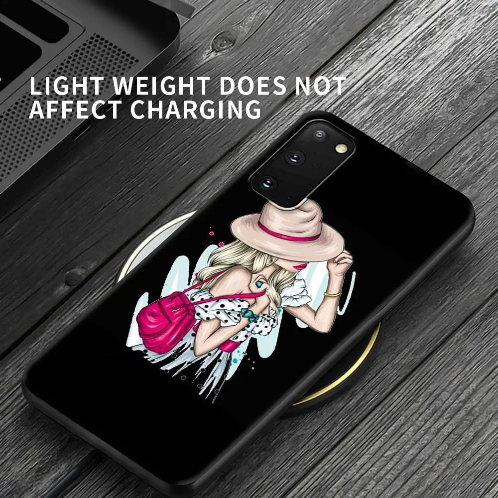 

Case For Samsung Galaxy S21 S20 FE S10 S8 S9 Plus Note 20 Ultra 9 8 10 Lite Black Shell Phone Fundas Fashion Heels Girl Woman