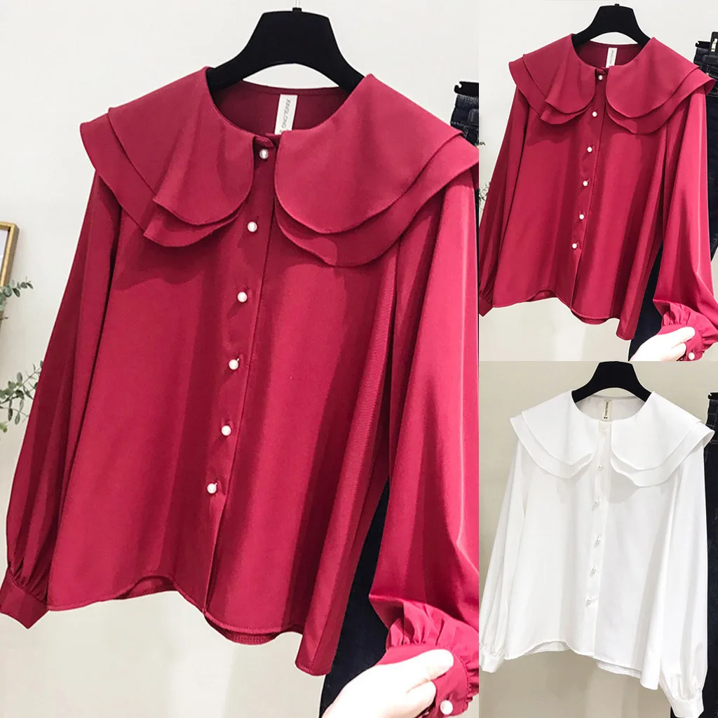 2019 Весенняя женская блузка с длинным рукавом и воротником в стиле Питера Пэна