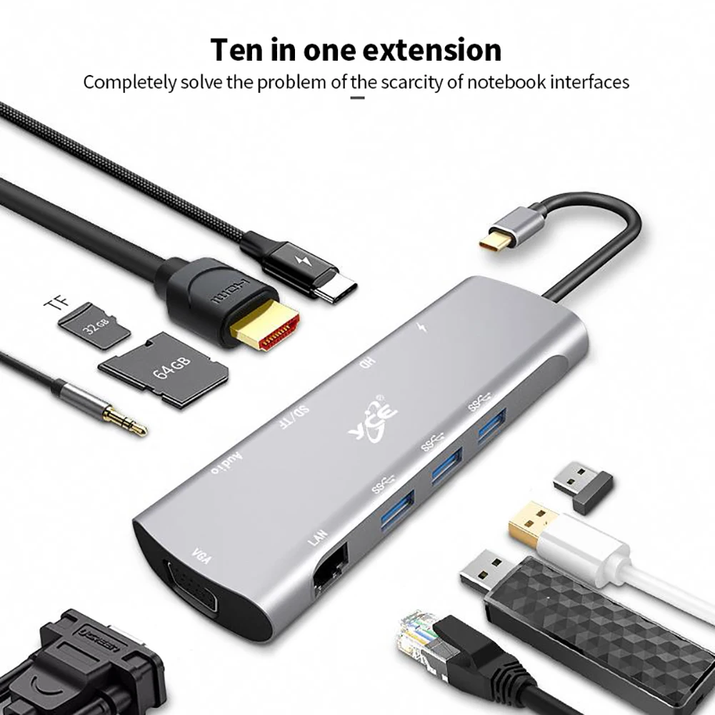 2021 USB3.0 Type-C Hub 9  1 Multi Dock 4K Ultra HD 9  USB3.0 Hub Ethernet 1000M TF SD Card   MacBook Type C Hub