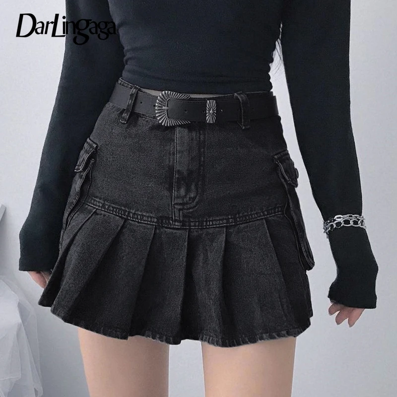 

Юбка-карго Darlingaga, с карманами, с высокой талией, в готическом стиле, мини-юбка плиссе