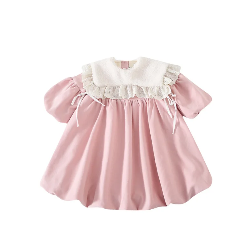 

WLG Girls Dress Kids Clothes Winter Pink Ruffle Velvet Thick Dresses Baby Girl Warm Cute All Match Clothes for 1-5 Years