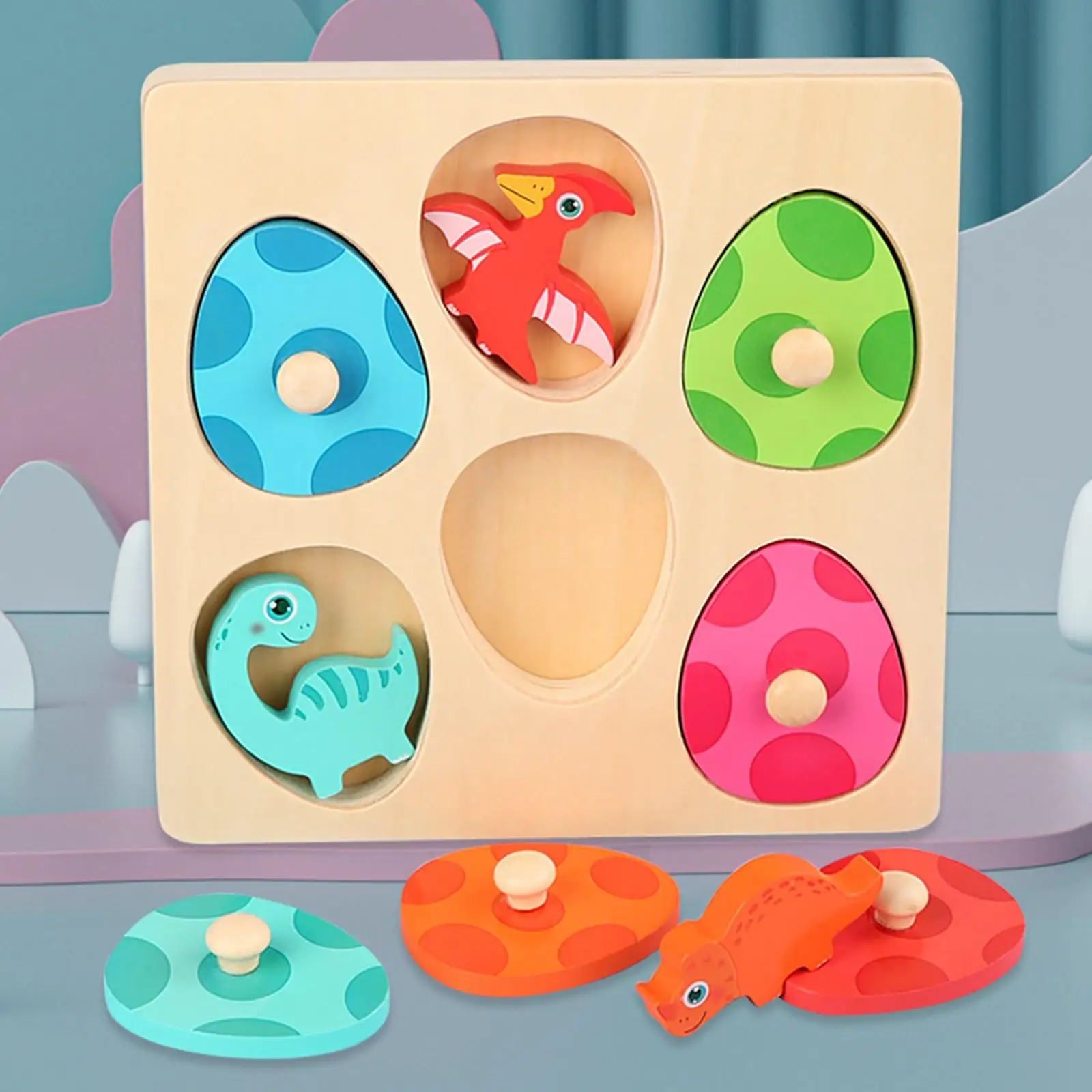 

Wooden Jigsaw Puzzles Dinosaur Egg Fine Motor Skills Building Blocks Learning Toys Game Cognitive Wooden Toys for Children Kids