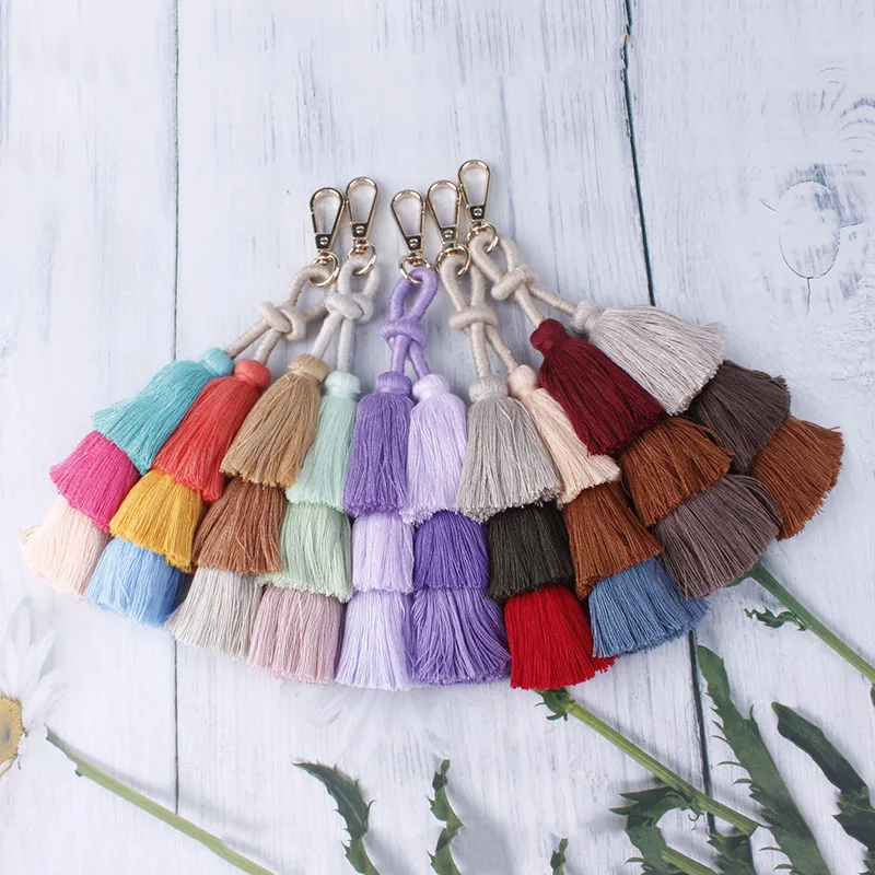 Оригинальный дизайн 3-слойный двойной хлопковый брелок для ключей женский сумки