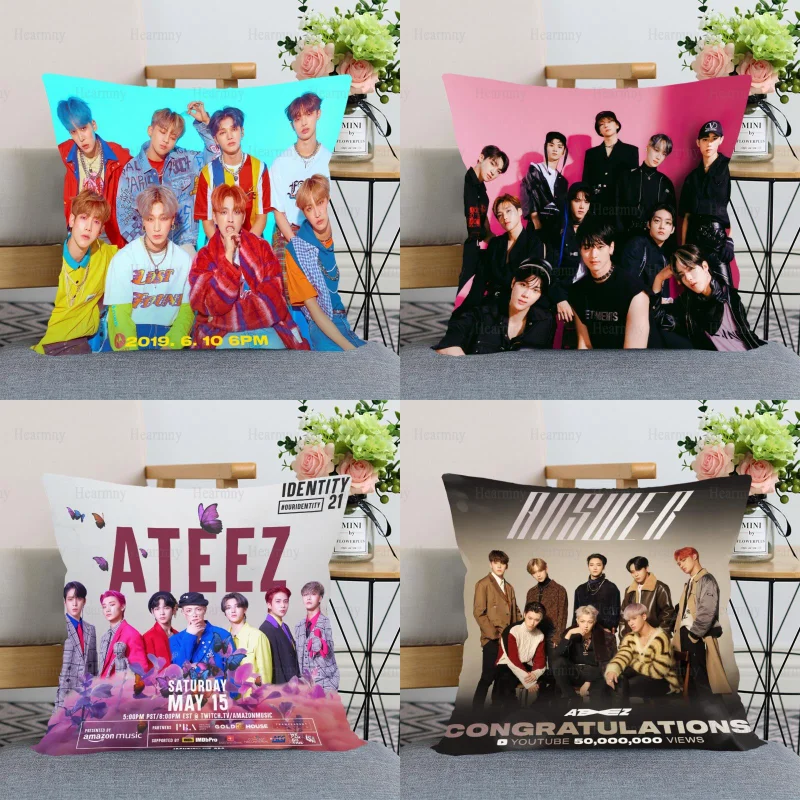 Custom KPOP ATEEZ Pillow Cover Bedroom Home Office Decorative Pillowcase Square Zipper Cases Satin Soft No Fade 0508 | Дом и сад