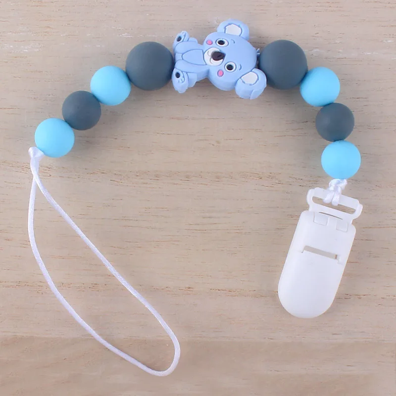 Baby Pacifier Clips Dummy Clip Silicone Beads Cartoon Animal Flamingo Koala Hedgehog Pendant Holder Chain Gift | Мать и ребенок