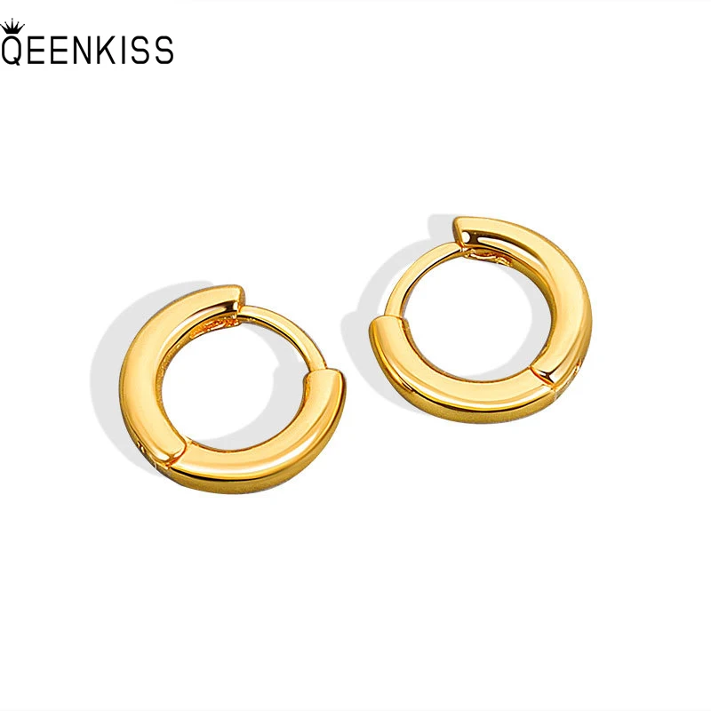 

QEENKISS EG6100 Jewelry Wholesale Fashion Woman Girl Birthday Wedding Gift Simplicity Round18KT Gold White Gold hoop Earrings