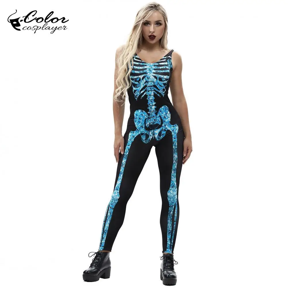 Цветной косплейер Пурим карнавал Женский страшный констум Скелет Роза принт