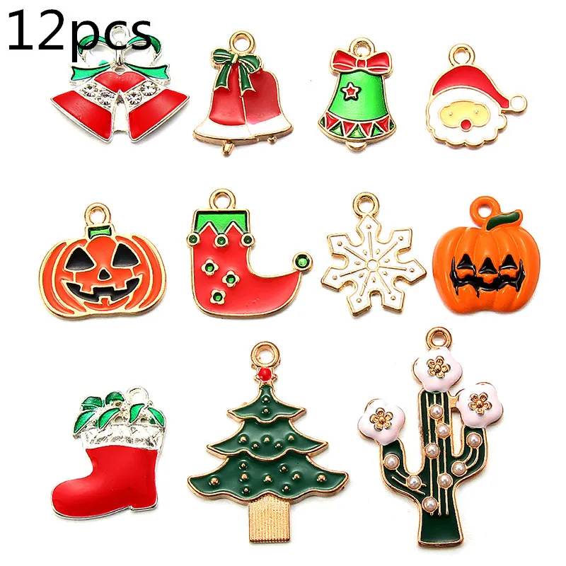 12pcs Mixed Колокольчики с эмалевым покрытием снежинки-подвески 10 шт. рождественские привидения Подвески Ремесло для DIY украшения ожерелье серьги браслет ювелирные изделия аксессуар - Окраска металла: 12pcs Mixed