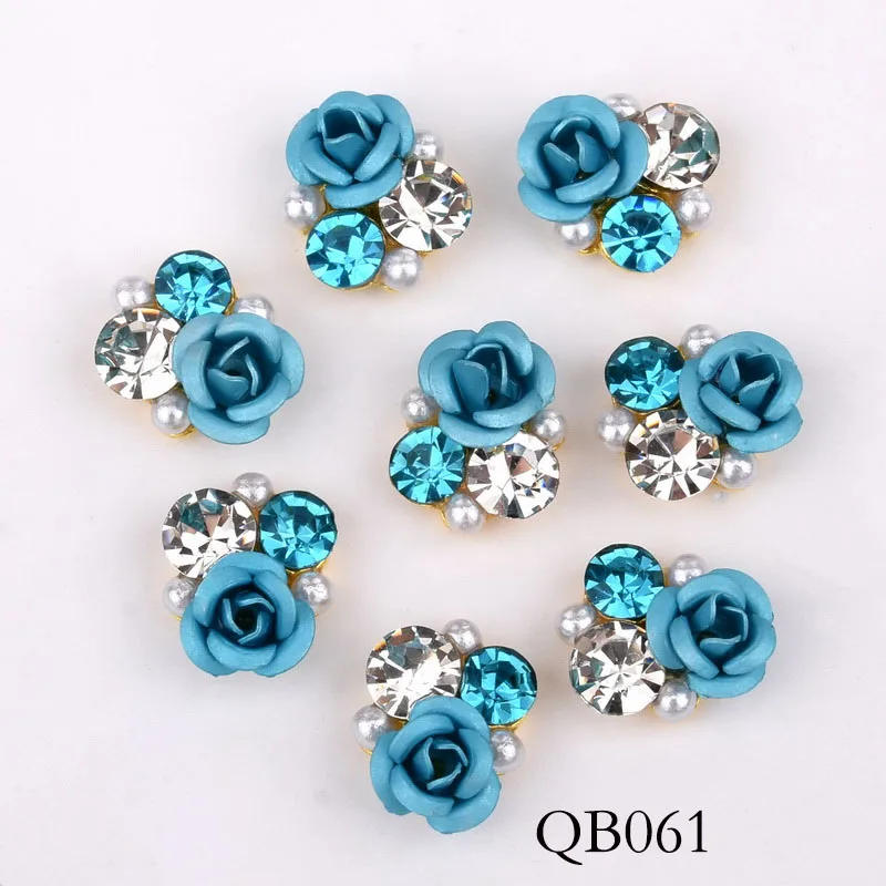 

New 10pcs Bright Pearl Rhinestone Flower design Alloy Nail Art Decorations Glitter DIY 3D Nail Jewelry Pendant QB054-063