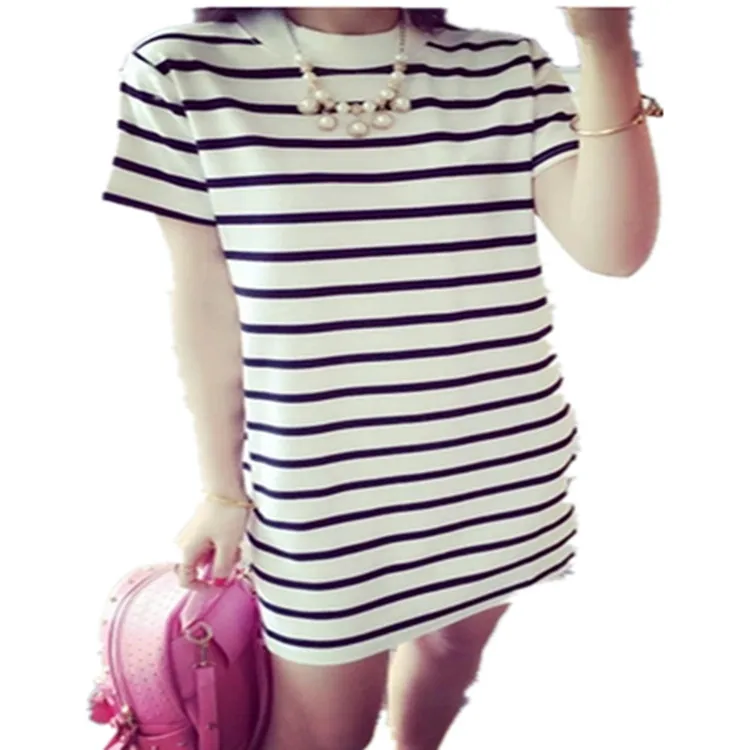 

Women Fashion Striped Dress Large Size Summer Dress Straight Simple Flared Short Sleeves Dress Women's Clothing Streetwear
