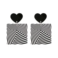hot new korean style geometric women black white stripe plaid heart square acrylic drop earrings female jewelry wholesale