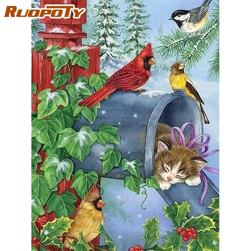 

RUOPOTY 60x75cm Frame Paint By Number For Adults Flowers Birds Picture By Numbers Acrylic Paint On Canvas For Home Decors