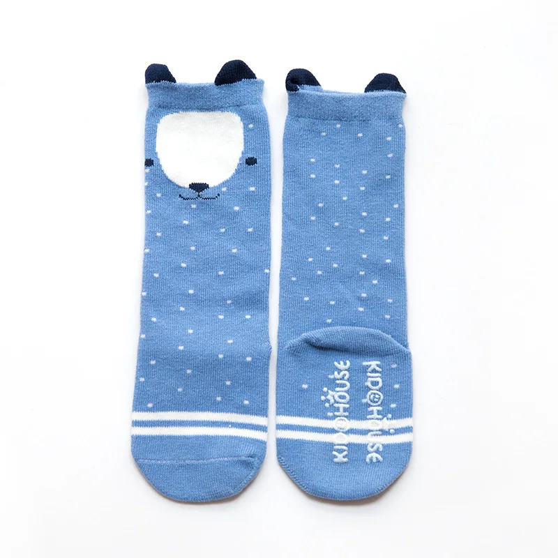 blue bear Детские гольфы с мультяшными животными Нескользящие хлопковые носки для маленьких девочек с резиновой подошвой, гольфы для малышей 0-4 лет - Цвет: blue bear