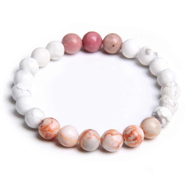 Шарм браслет из натурального камня бусины 8 мм белый мужской ISES Femme Sunstone