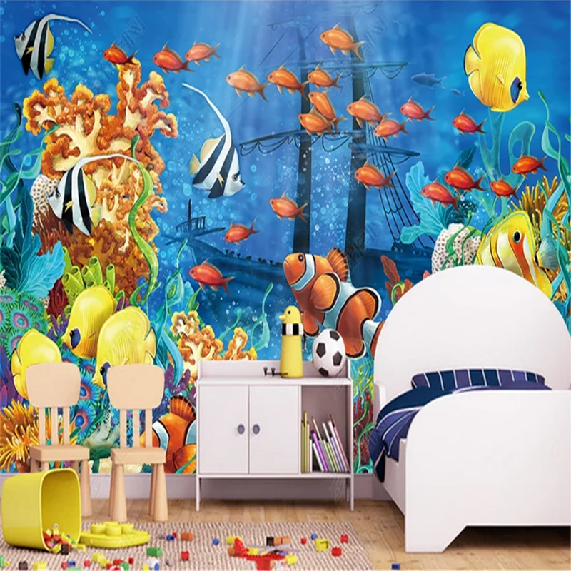 Подводный мир рыба 3d обои для детской комнаты фон обои для детской площадки  роспись спальня декор papel de parede | AliExpress