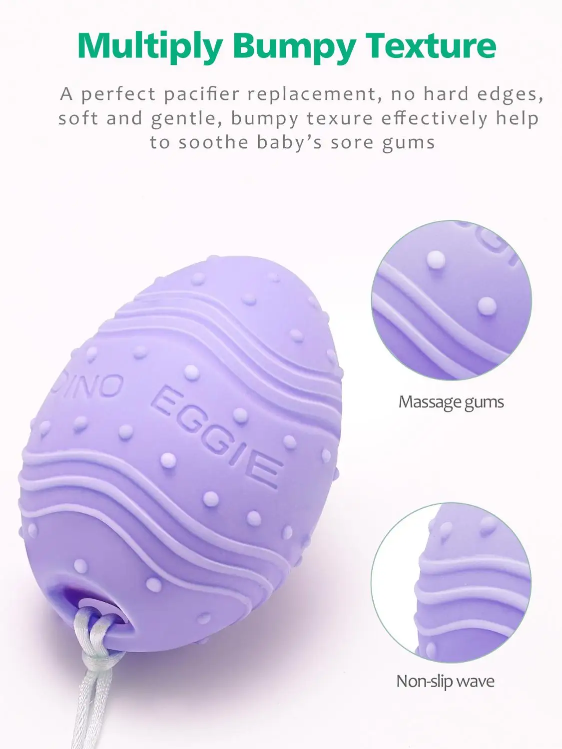 Прорезыватель для зубов детский Dino Eggie яйцо в форме яйца с зажимом не содержит