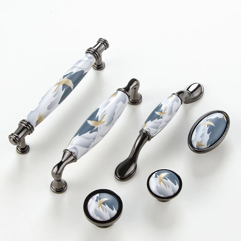 

Небесно-голубые/керамические дверные ручки, Европейский ручки для антикварной мебели, ручки для ящиков, кухонных шкафов