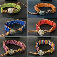hot sale woven wrap bracelets with natural gemstone tube beads chakra turquise stones men women statement boho handmade jewelry