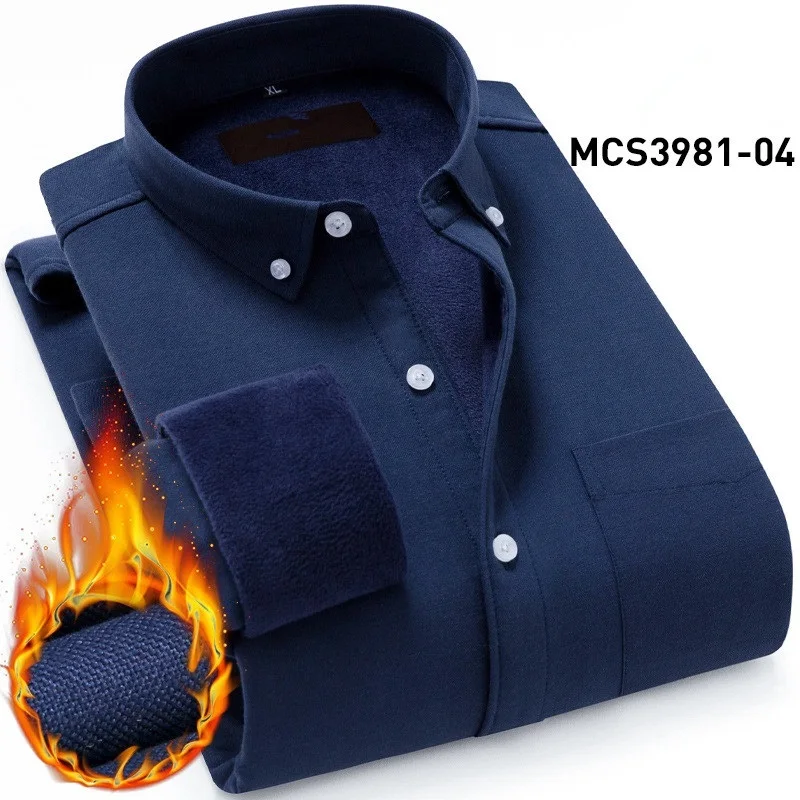 

Winter warm shirt men's young middle-aged plus velvet thickening solid color Oxford textile 55 cotton buckle collar shirt