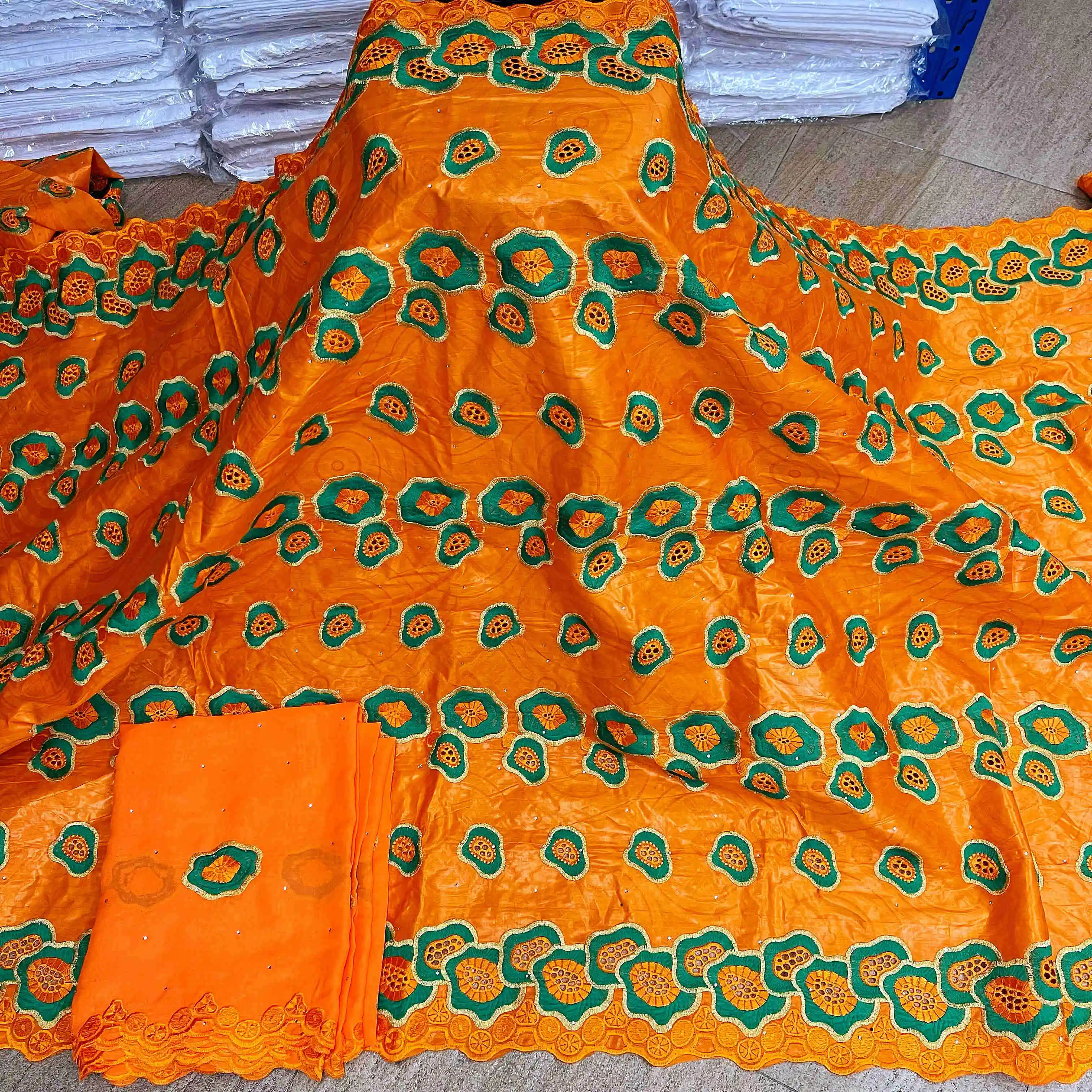 Африканская богатая ткань bazin Высококачественная индийская кофейная парчовая с