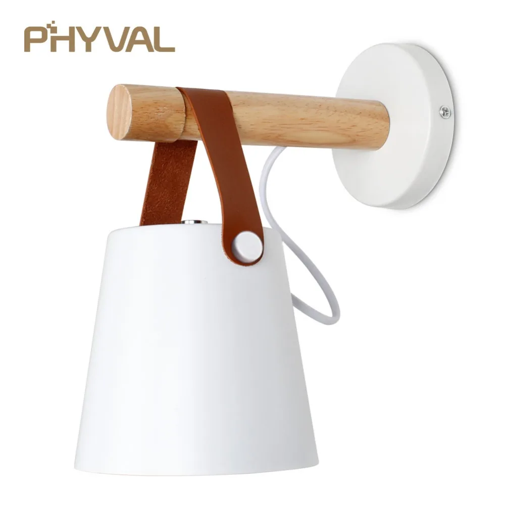 

Wall LED Light Wood Wall Lamp Bed Bedside Light Night Lights Modern Nordic Lampshade Home Decor White & Black Belt E27 85-265V
