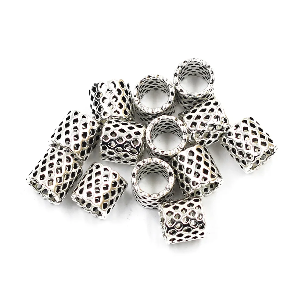 

20Pcs Spacer Beads Dotted Tube Hollow Silver Tone Fit European Charm Bracelets Jewelry DIY Making Accessories 8mm