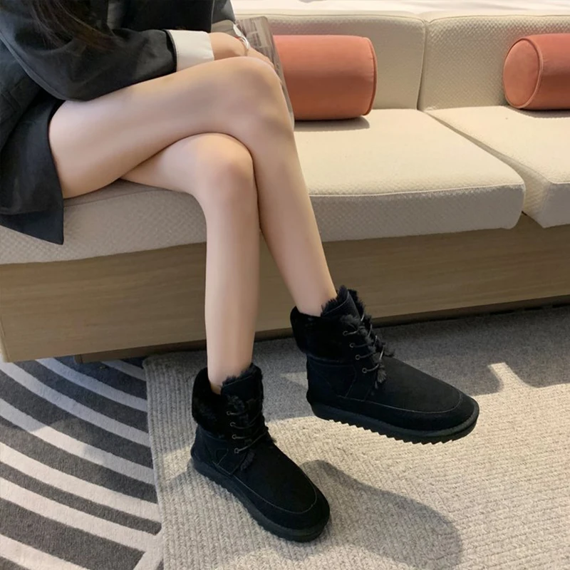 

Women Boots Women Non-Slip Mid-Cut Snow Boots Plus Velvet Warm Short Boots Winter Lace-Up Thick Boots Botas De Mujer Zapatillas