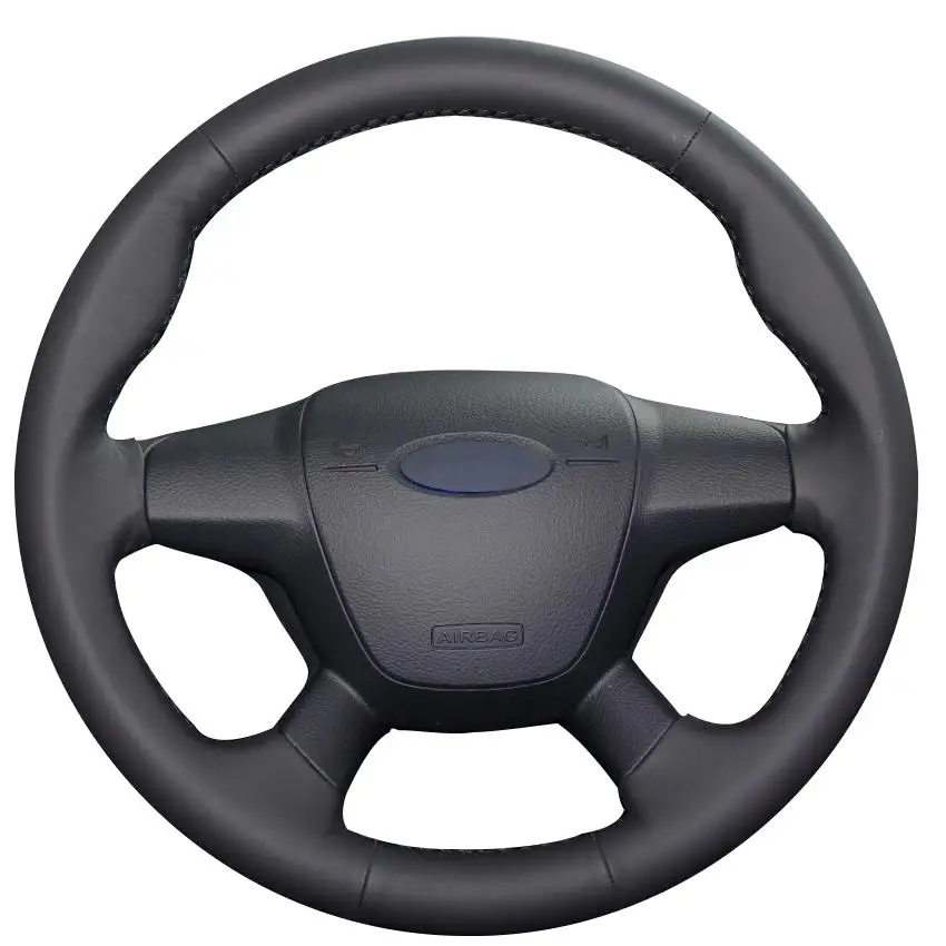 

DIY по индивидуальному заказу плетение черный натуральный кожаный чехол рулевого колеса автомобиля для Ford Focus 3 2012 -2014 Kuga Escape 2013 -2016