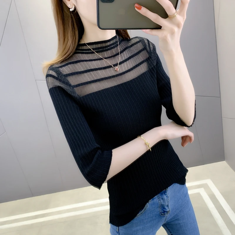 

19952 film (6 row 4, 5) half a turtleneck collar lace stitching sweater 38 pure color cultivate morality