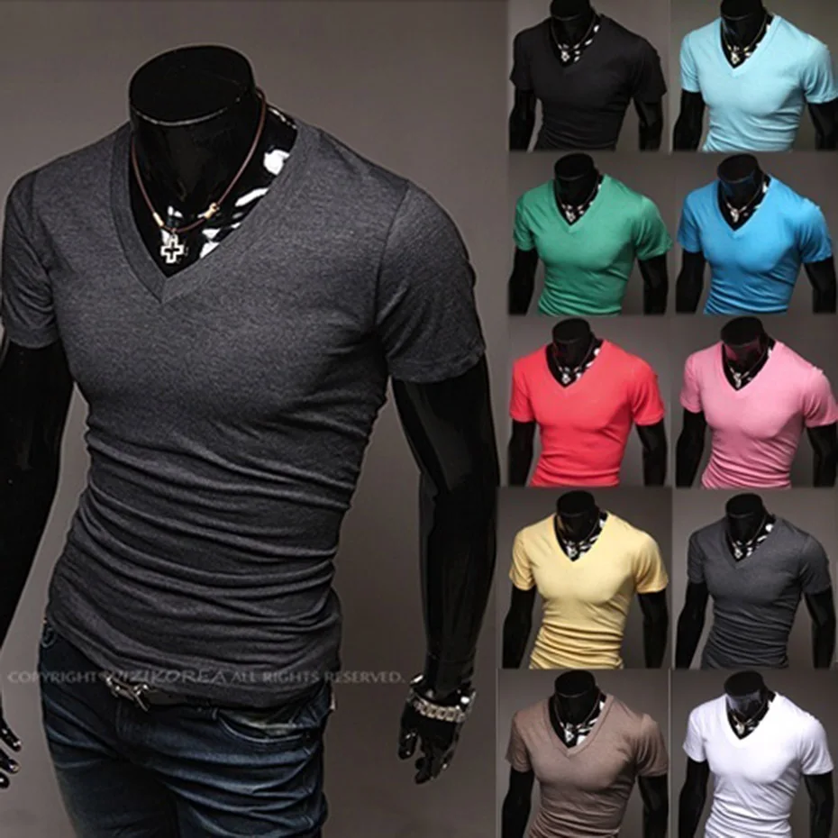 

Футболка мужская ZOGAA, с коротким рукавом, V-образным вырезом, тонкая, однотонная, из хлопка, для лета и осени, 2021