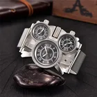 Часы Oulm HT1167 мужские с тремя часовыми поясами, кварцевые наручные, с сетчатым стальным большим циферблатом, повседневные, для улицы