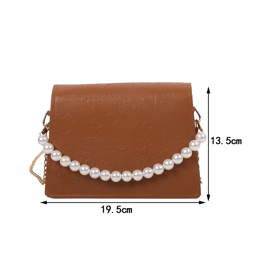 

Fashion Women Solid Color PU Leather Messenger Handbag Portable Cartoon Embossing Shoulder Crossbody Bags with Pearl Handle