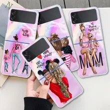 Case For Samsung Galaxy Z Flip 3 5G Transparent Hard Cell Phone Cover ZFlip3 Clear PC Luxury Fundas Super Mom Cute Baby Fashion