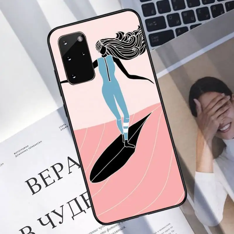 

surfboard surfing art surf Girl Printing Phone Case For Samsung A40 A31 A50 A51 A71 A20E A20S S8 S9 S10 S20 Plus note 20 ultra