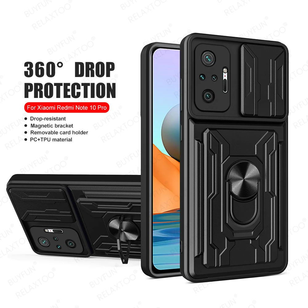 

Противоударный чехол для Xiaomi Redmi Note 10 Pro, с магнитным кольцом и слотом для карт