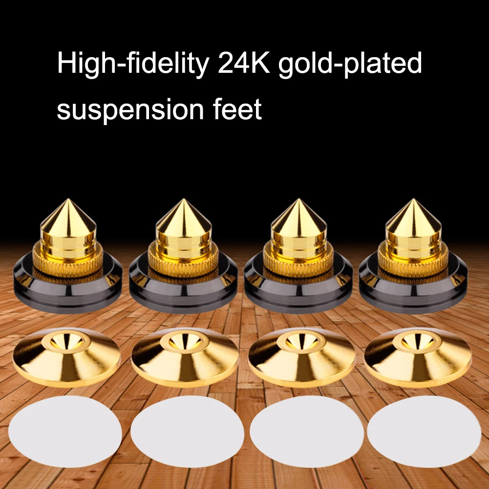 

4PCS Amplifier Isolation Base Gold Pads Metal Spikes Speaker Stand Subwoofer Cone Floor Foot Nail Speaker Stand for Turntable