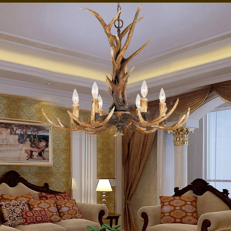 Смола оленьи рога Люстра светильник в стиле ретро Винтаж промышленных