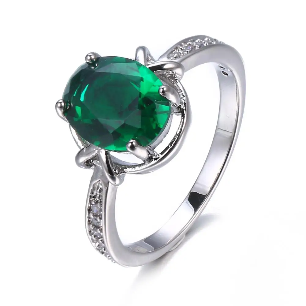 Классическое роскошное большое зеленое овальное кольцо с кубическим цирконием