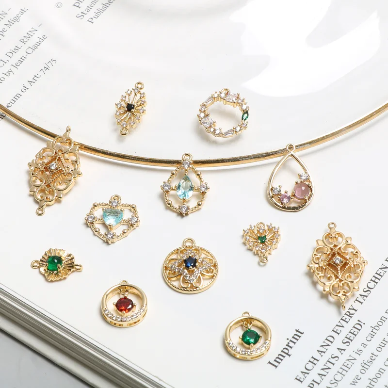 

Copper-plated real gold vintage baroque court wind exquisite zircon pendant DIY handmade jewelry earrings accessory material2pcs