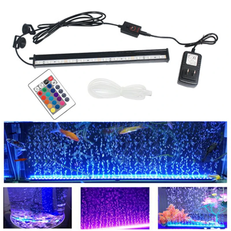 

LED Aquatic Air 5050 RGB LED Submersible Lamp + Increase Oxygen Air Pump + IR Remote EU/US Aquarium Fish Tank Light Waterproof