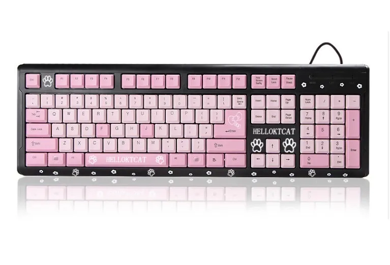 Черный милый мультфильм hello kitty USB Проводная клавиатура девушки любовь подарок KT кошка клавиатура для компьютера