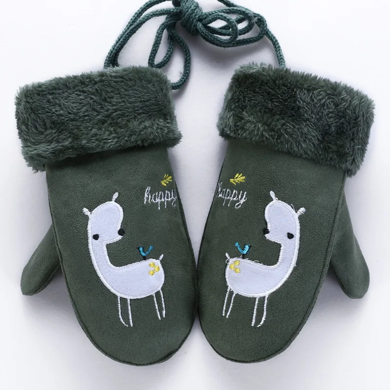 Happy deer green Хорошее качество; Новинка; Детские теплые перчатки; сезон осень-зима; детские перчатки с рисунком улыбающегося кролика; Детские перчатки для детей 2-8 лет; варежки; аксессуары - Цвет: Happy deer green