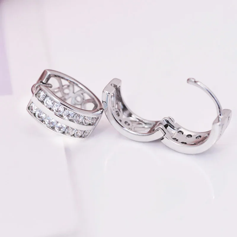 MxGxFam 2019 Christmas White 2 line Zircon Hoop Earrings For Women Fashion Jewelry Rhodium Gold color AAA+ CZ Good Quality | Украшения и