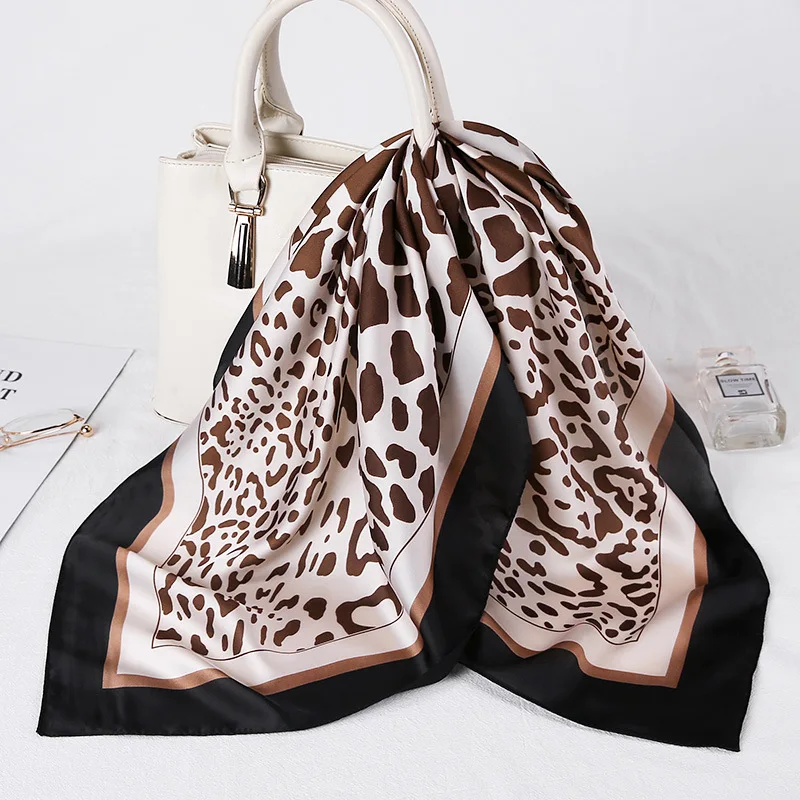 

70*70CM Silk Scarf Women Leopard Luxury Designer Satin Neck Scarfs for Ladies Hijab Scarf Shawls and Wraps Bandana Foulard Femme