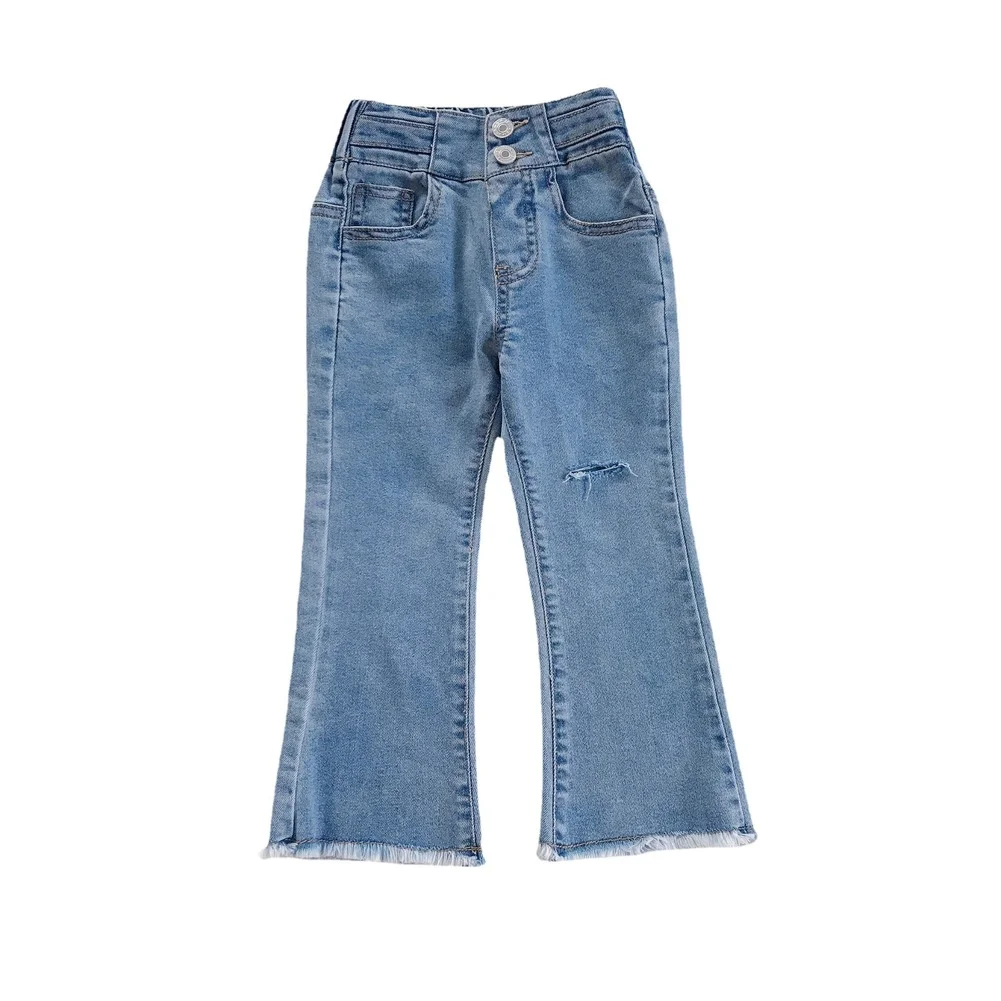 

2021 New Spring Autumn Kids Jeans For Girl High Waist Children Denim Wide Leg Pants Big Flare Jeans Fashion Kids Bottoms