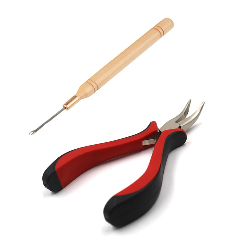 Hair Extension Tool Kit Plier+ Pulling Hook+ 100 Pcs Link Rings Beads Hair Styling CJ666