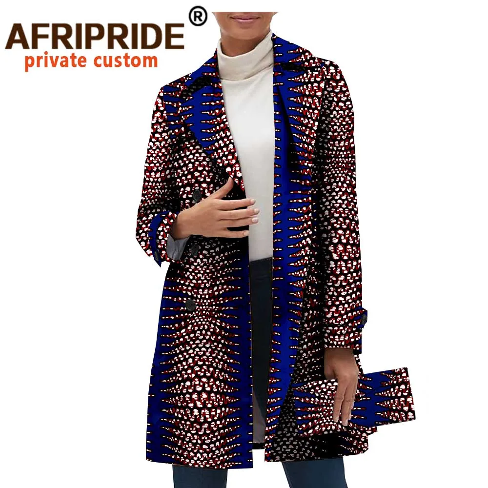 African Ankara Print Long Blazer for Women Afripride Full Sleeves Single Button Jacket+Matching Handbag A2024006